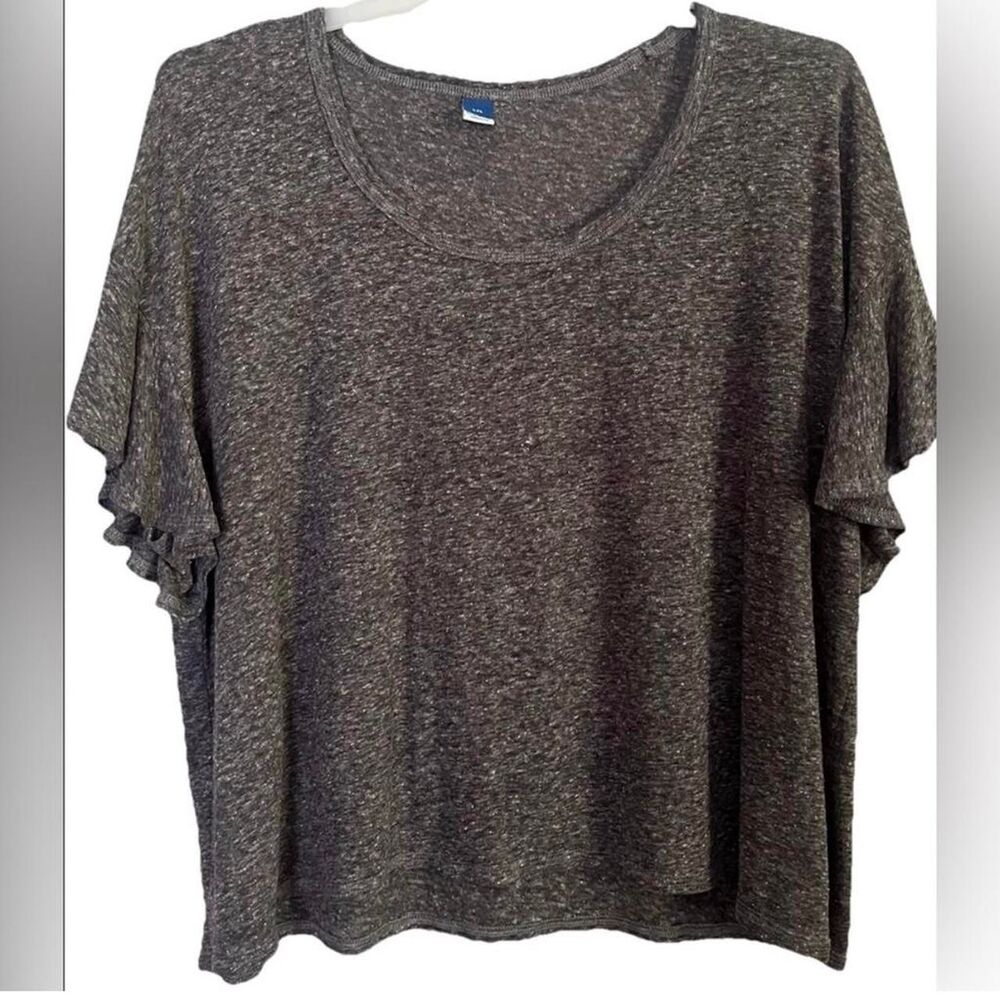Old Navy Flutter Sleeve Linen Blend Blouse Gray Size XXL Boho Ruffle Casual